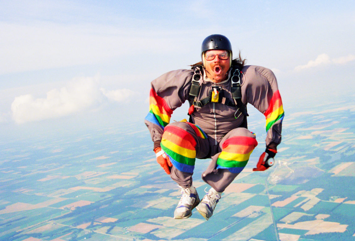 Photo of skydiver midair